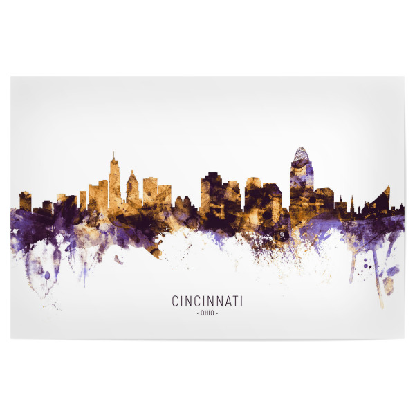 Poster 30x20 cm "Cincinnati Ohio Skyline PurpleGold" artboxONE - Städte - Cincinnati,Ohio,Skyline,Cityscape,Stadtbild,Watercolor,City,Usa