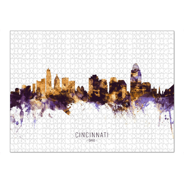 Puzzle Ravensburger "Cincinnati Ohio Skyline PurpleGold" artboxONE - Städte - Cincinnati,Ohio,Skyline,Cityscape,Stadtbild,Watercolor,City,Usa