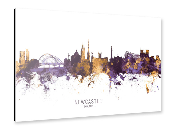 Alu-Dibond "Newcastle Skyline PurpleGold" 30x20 cm artboxONE