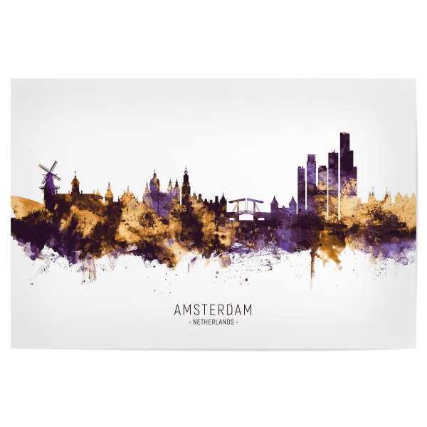 Poster 30x20 cm "Amsterdam Skyline PurpleGold" artboxONE - Städte,Städte / Amsterdam