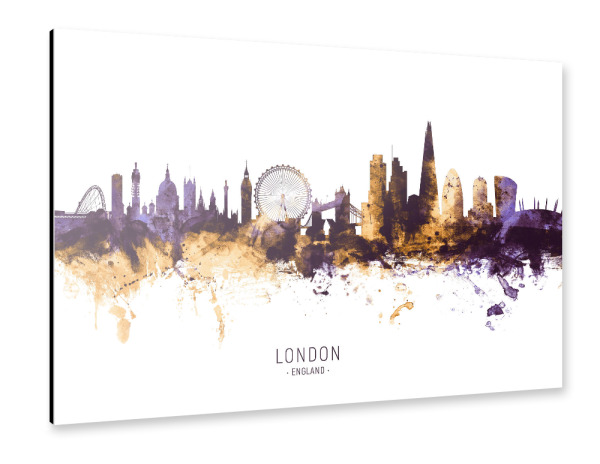 Alu-Dibond "London England Skyline PurpleGold" 30x20 cm artboxONE