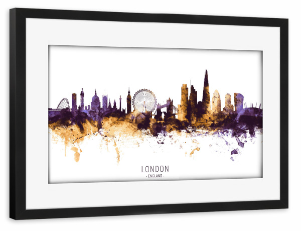Poster mit Rahmen schwarz "London England Skyline PurpleGold" artboxONE - Städte,Städte / London