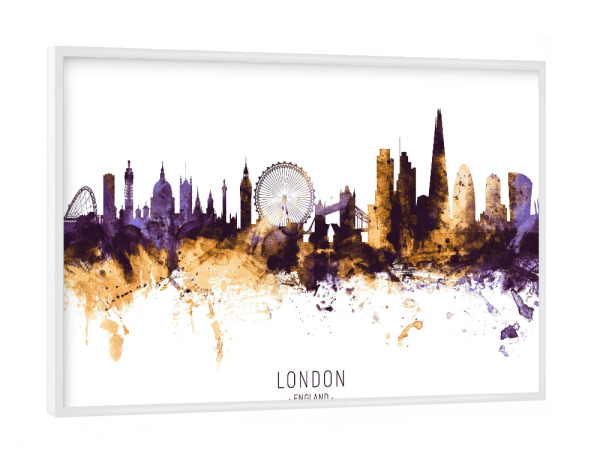 Poster mit weißem Rahmen "London England Skyline PurpleGold" artboxONE - Städte,Städte / London