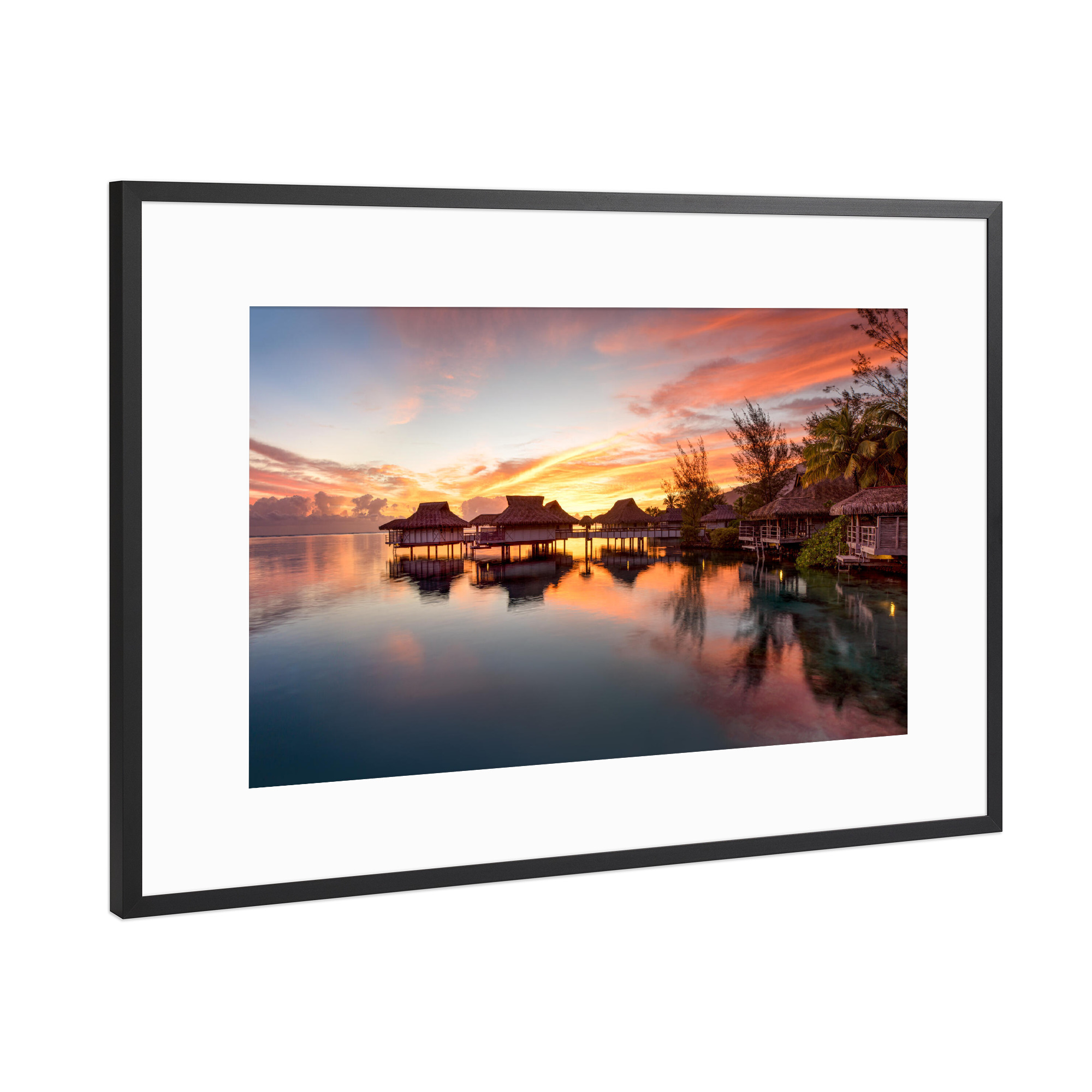 Poster mit Rahmen Schwarz (Metallic) "Sonnenuntergang auf Bora Bora" artboxONE - Reise,Reise / Strand und Meer