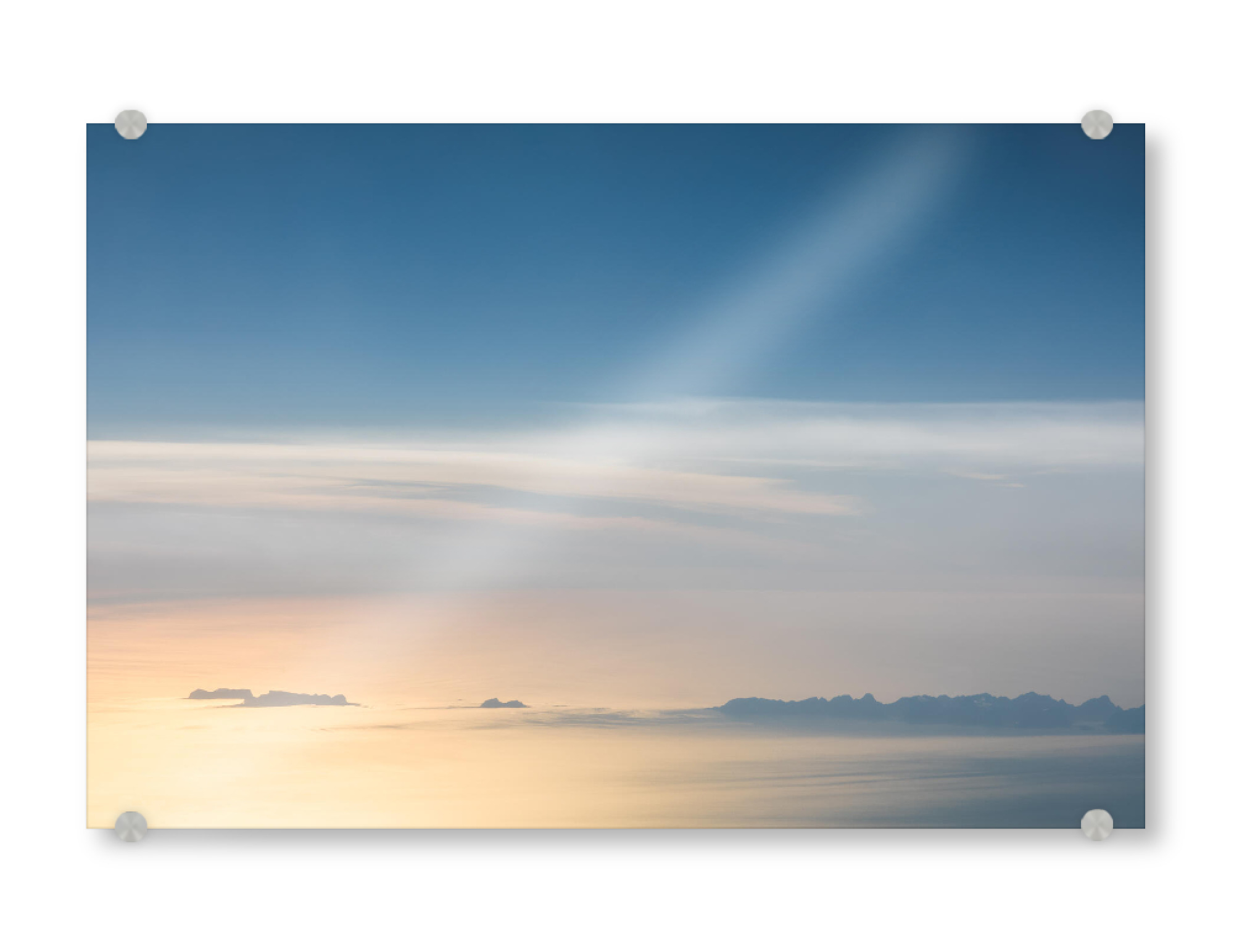 Acrylglasbild "Distant islands" artboxONE - Natur - Lofoten,Norwegen,Luftaufnahme,City,Wolken,Idyllisch,Himmel,Sonne,Insel