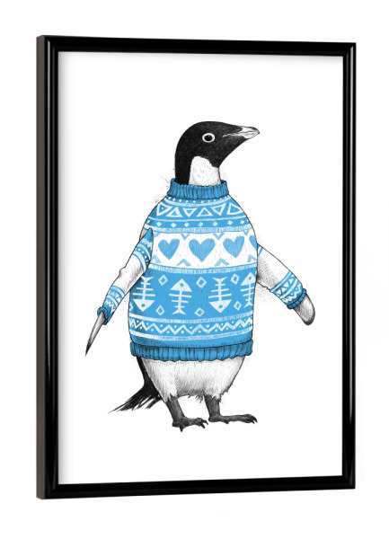 Poster mit schwarzem Rahmen "Penguin in a sweater" artboxONE - Natur,Tiere,Schwarzweiß,Lustig