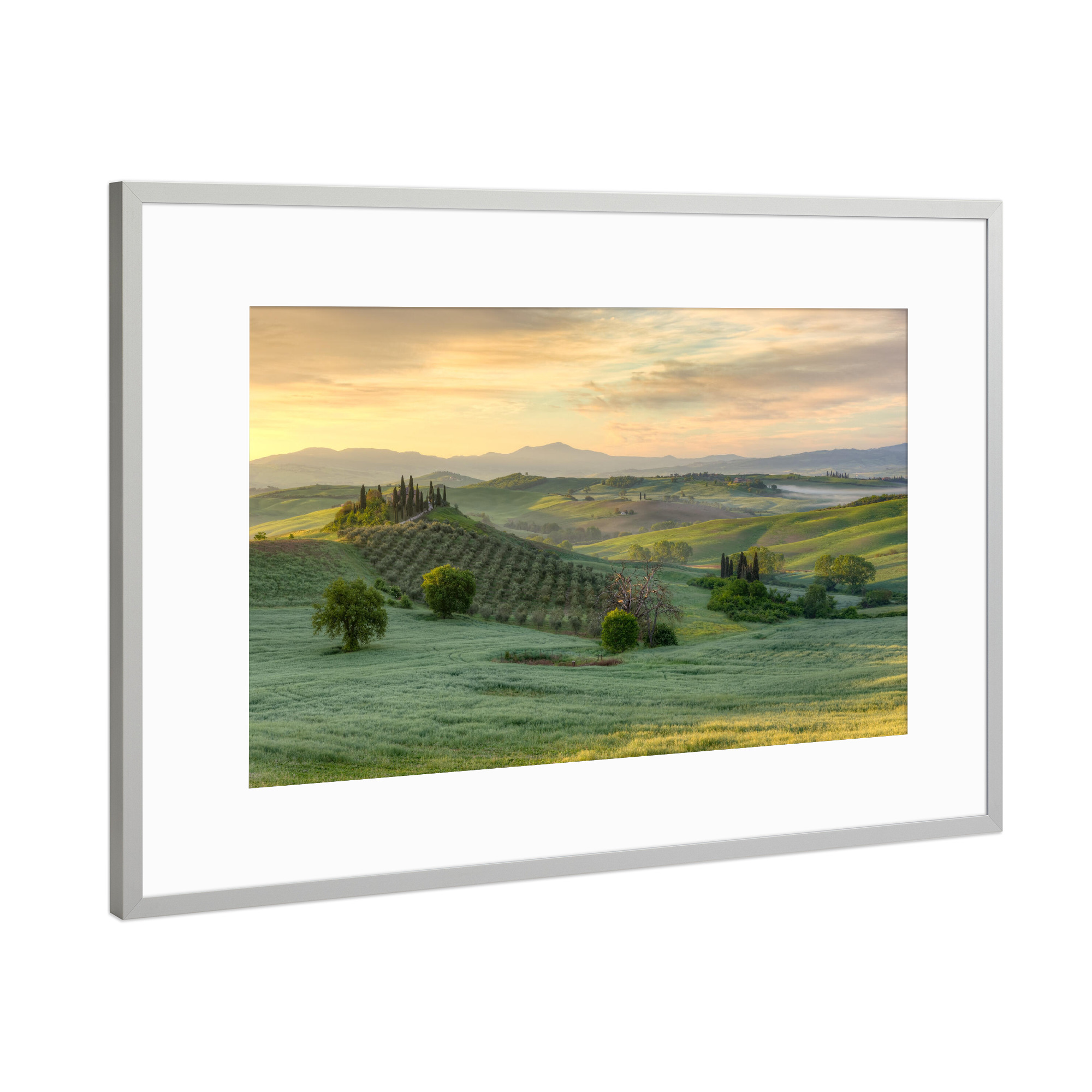 Poster mit Rahmen Silber "Die Toskana im frühen Morgenlicht" artboxONE - Natur,Reise,Reise / Länder