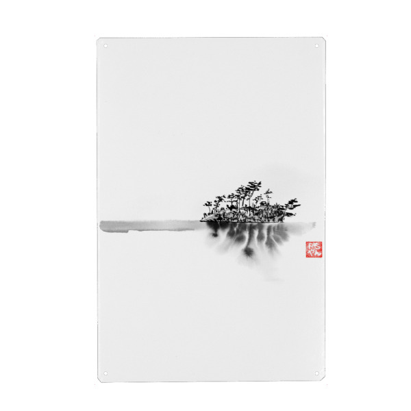 Holzbild "Lost island" artboxONE - Natur,Schwarzweiß - Island,Tree,Sea,Water,Sumie,Japanese,Zen,Landscape