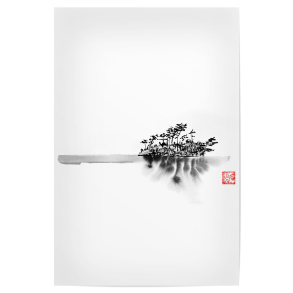 Poster "Lost island" artboxONE - Natur,Schwarzweiß - Island,Tree,Sea,Water,Sumie,Japanese,Zen,Landscape