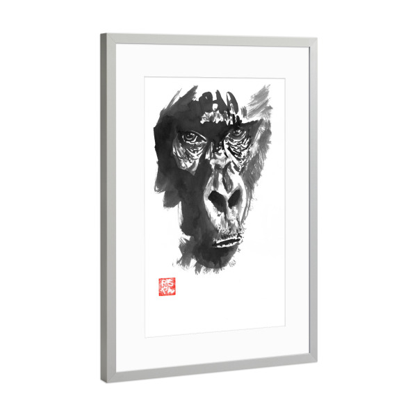 Poster mit Rahmen Silber "Gorilla face" artboxONE - Tiere,Schwarzweiß - Gorilla,Monkey,Sumie,Japan,Animal,Zen