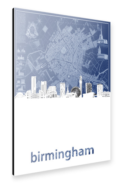 Alu-Dibond "Birmingham skyline map blue" 30x20 cm artboxONE