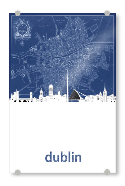 Acrylglasbild "Dublin skyline map blue" artboxONE - Städte,Architektur,Kartografie