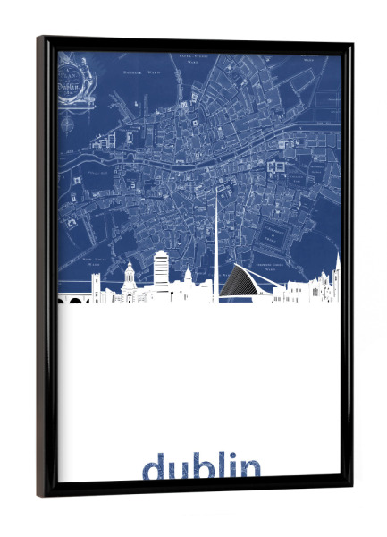 Poster mit schwarzem Rahmen "Dublin skyline map blue" artboxONE - Städte,Architektur,Kartografie