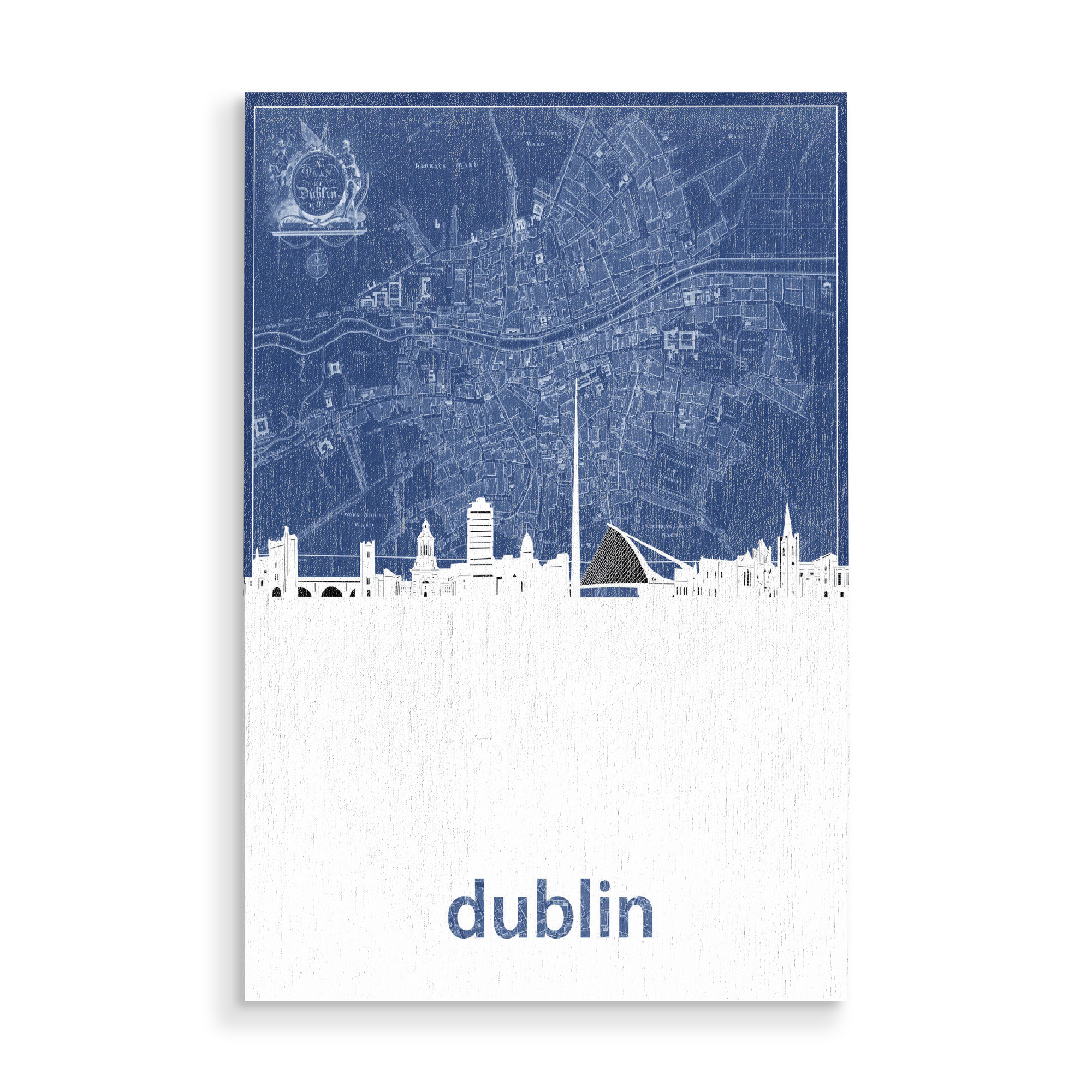Holzbild "Dublin skyline map blue" artboxONE - Städte,Architektur,Kartografie