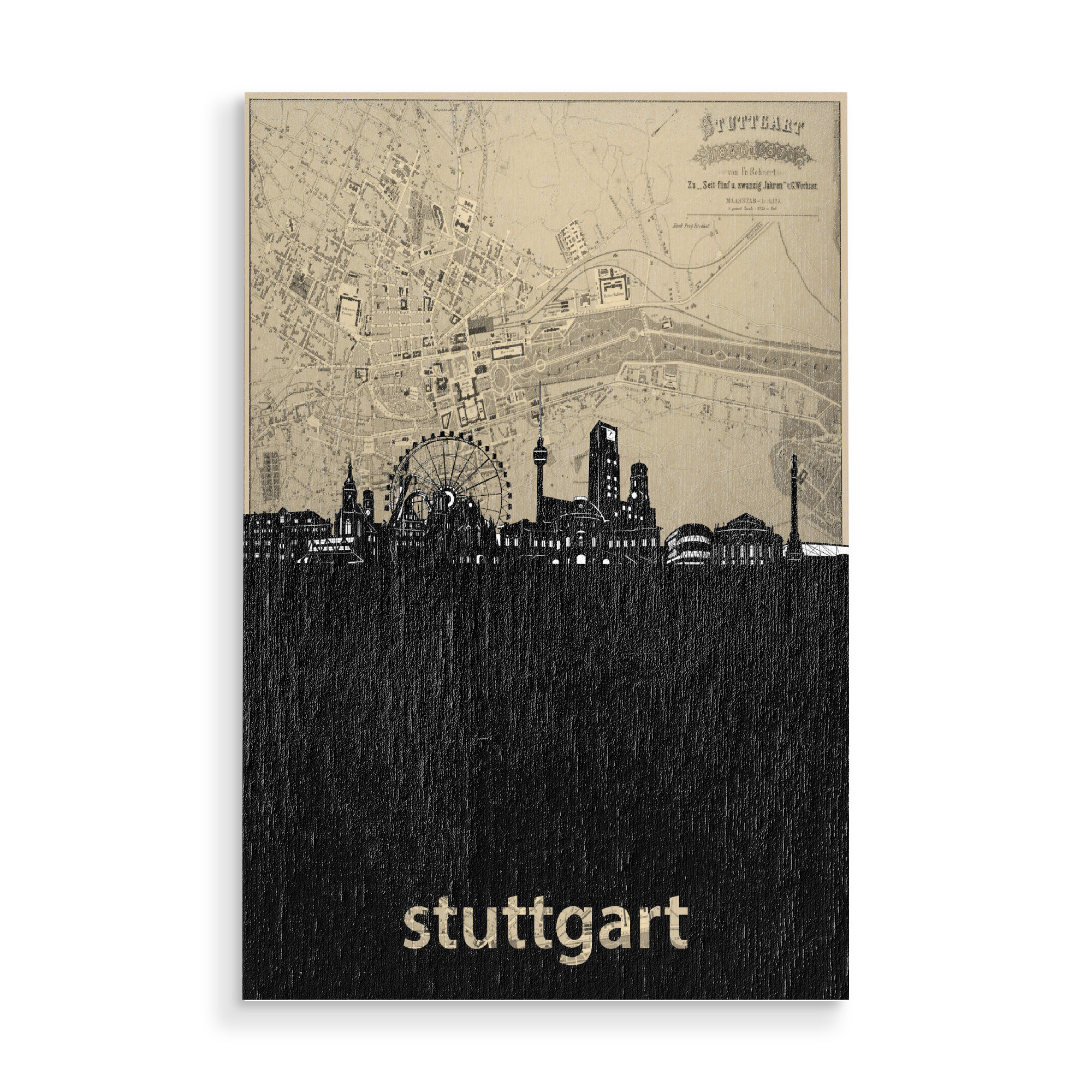 Holzbild "Stuttgart skyline map" artboxONE - Städte,Architektur,Städte / Stuttgart,Kartografie
