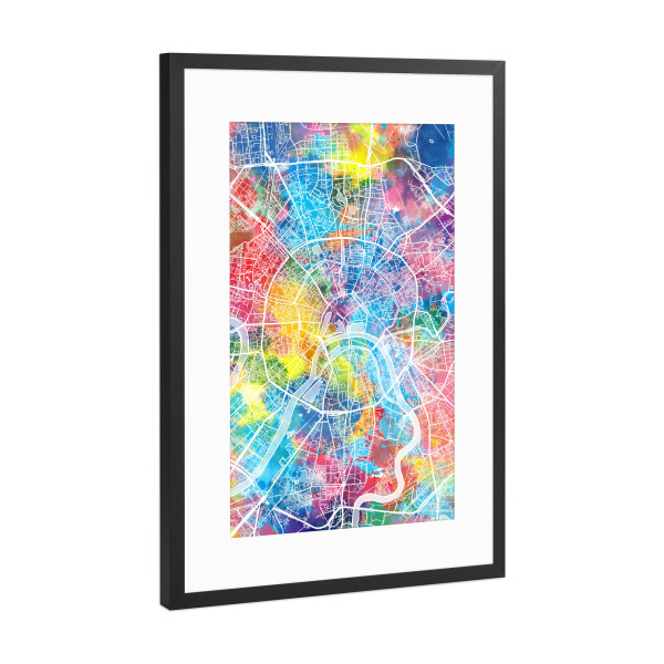 Poster mit Rahmen Schwarz (Metallic) "Moscow map watercolor" artboxONE - Städte,Reise,Abstrakt,Kartografie