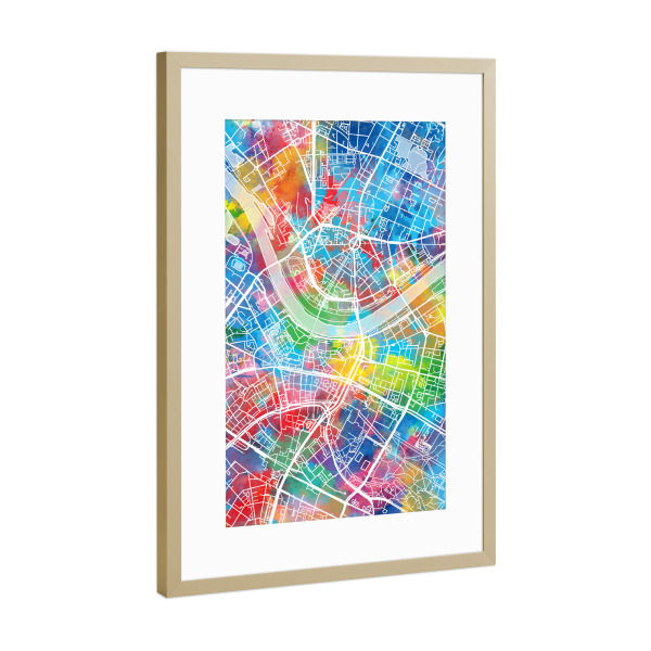 Poster mit Rahmen Gold "Dresden map watercolor" artboxONE - Städte,Städte / Dresden,Kartografie