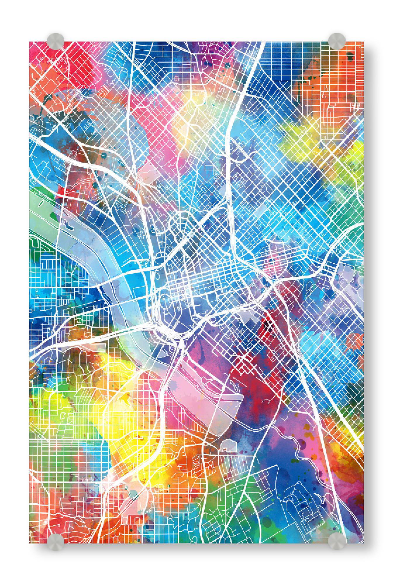 Acrylglasbild "Dallas map watercolor" artboxONE - Städte,Reise,Kartografie