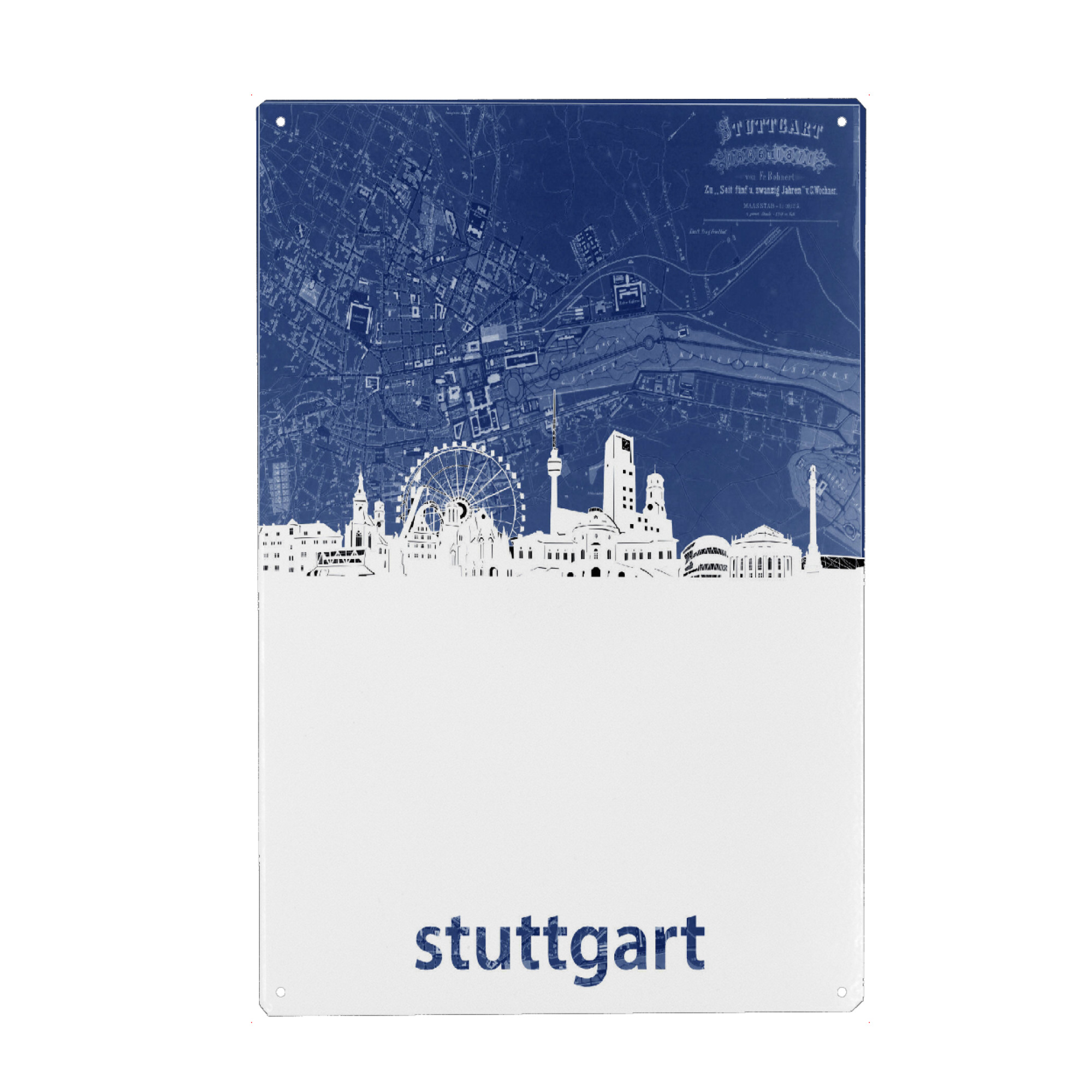 Metall Poster "Stuttgart skyline map blue" artboxONE - Städte,Reise,Architektur,Städte / Stuttgart,Kartografie
