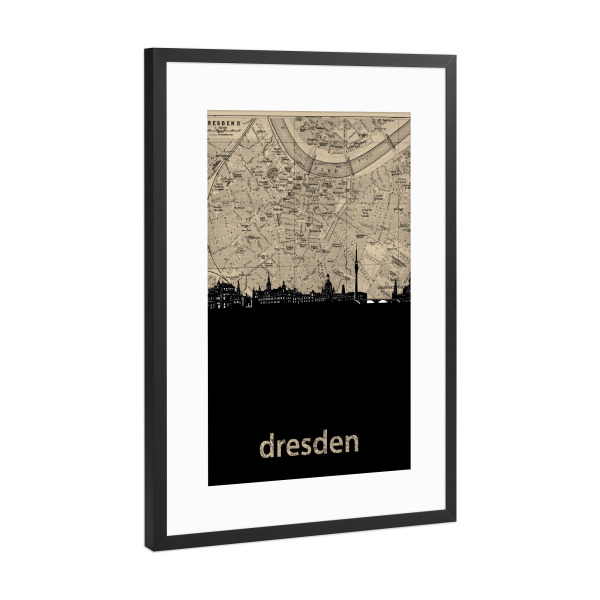 Poster mit Rahmen Schwarz (Metallic) "Dresden skyline map" artboxONE - Reise,Architektur,Städte / Dresden,Kartografie