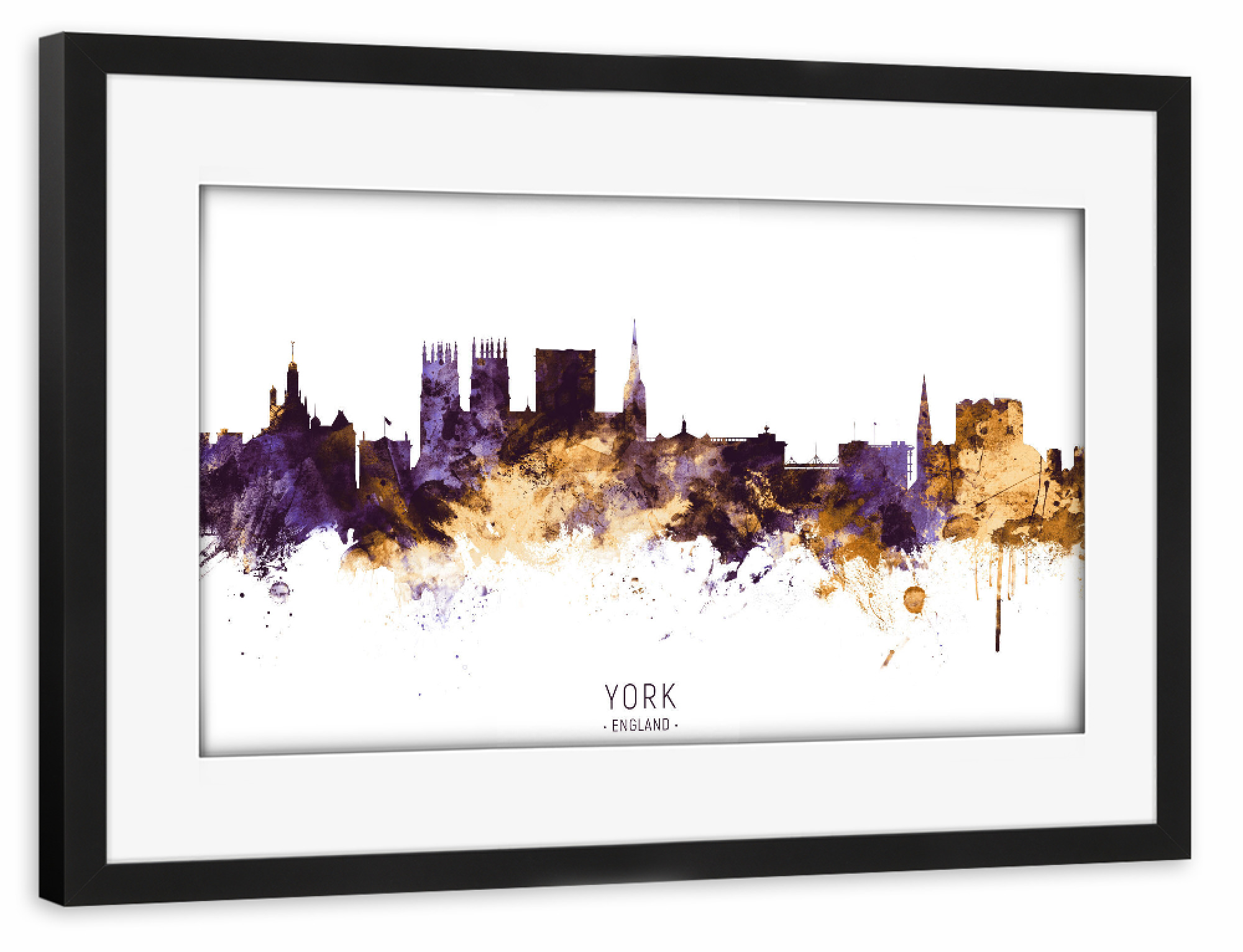 Poster mit Rahmen schwarz "York England Skyline PurpleGold" artboxONE - Städte,Reise / Länder