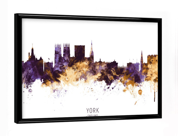 Poster mit schwarzem Rahmen "York England Skyline PurpleGold" artboxONE - Städte,Reise / Länder