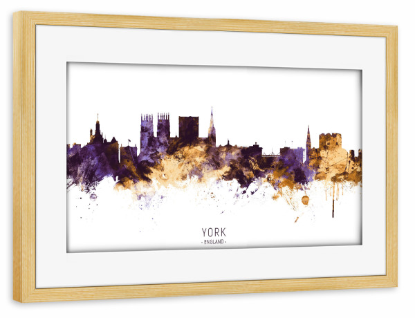 Poster mit Rahmen kiefer "York England Skyline PurpleGold" artboxONE - Städte,Reise / Länder