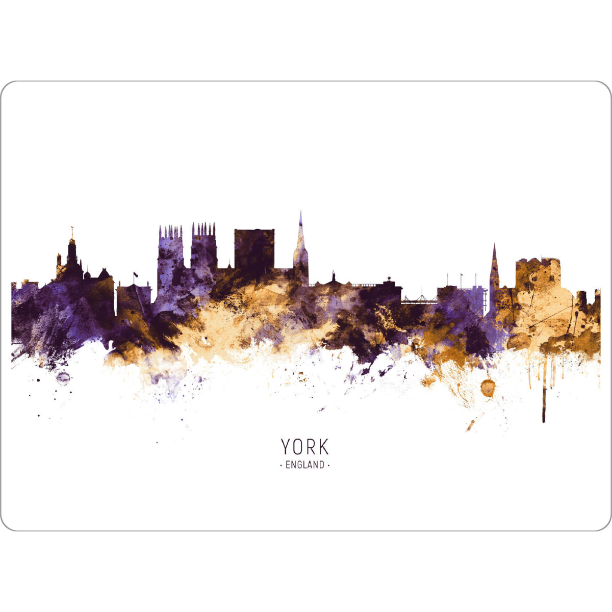 Tischset "York England Skyline PurpleGold" artboxONE - Städte,Reise / Länder - York,England,Skyline,Cityscape,Stadtbild,Watercolor,City,Europe