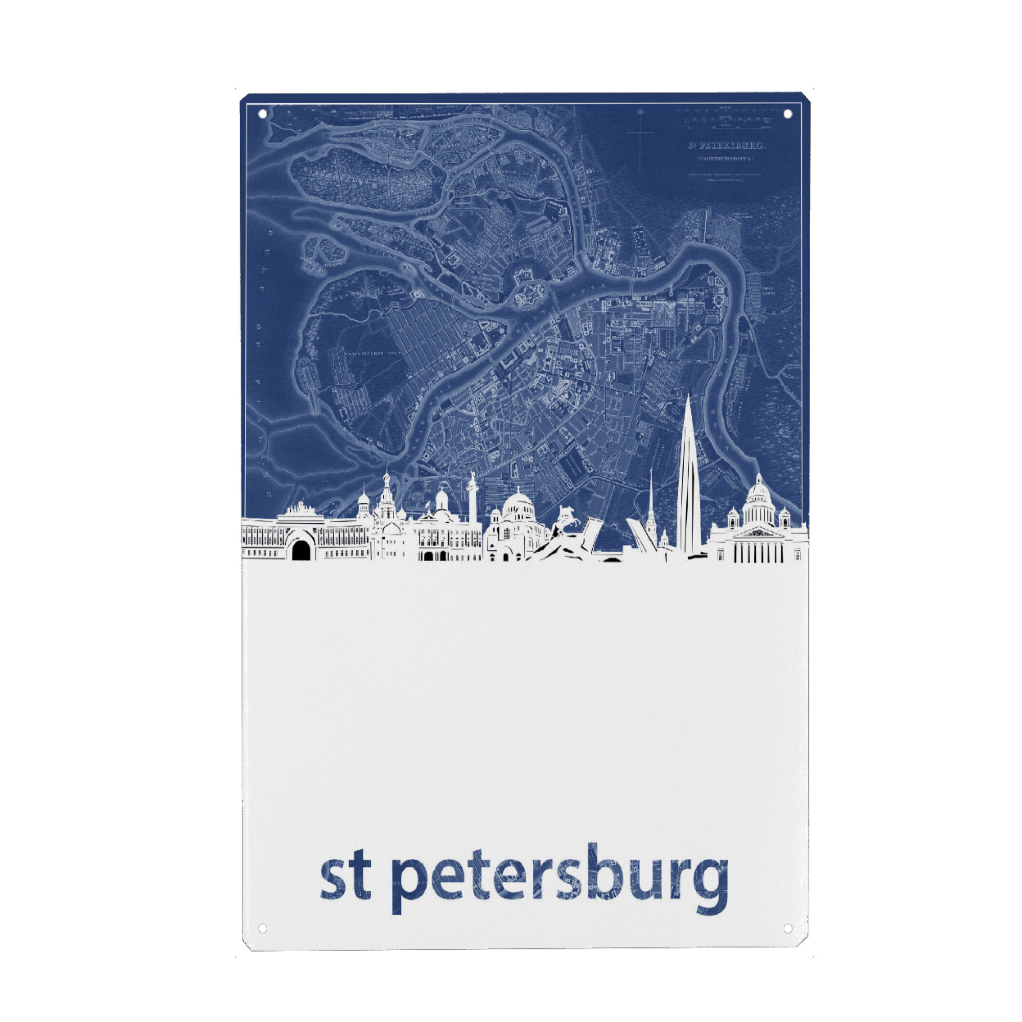 Metall Poster "Saint petersburg skyline map blue" artboxONE - Städte,Architektur,Städte / Sankt Petersburg,Kartografie