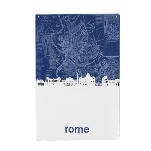 Holzbild "Rome skyline map blue" artboxONE - Städte,Reise,Architektur,Städte / Rom,Kartografie