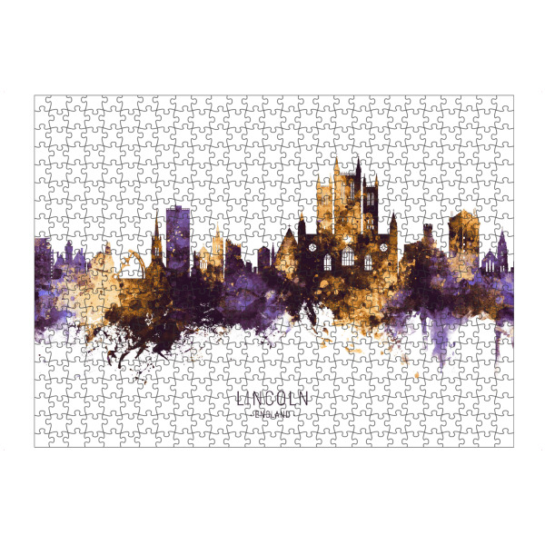 Puzzle Ravensburger "Lincoln England Skyline PurpleGold" artboxONE - Städte - Lincoln,England,Skyline,Cityscape,Stadtbild,Watercolor,Europe,City