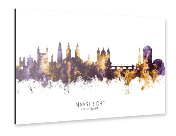 Alu-Dibond "Maastricht Skyline PurpleGold" 30x20 cm artboxONE