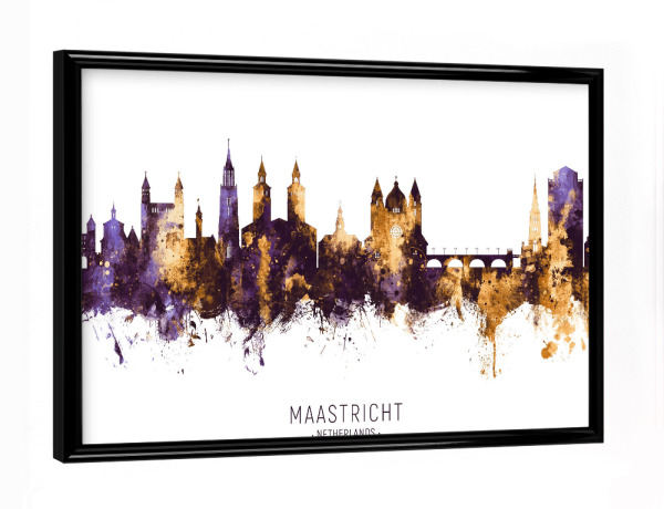 Poster mit schwarzem Rahmen "Maastricht Skyline PurpleGold" artboxONE - Städte