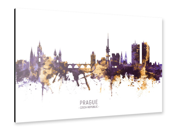 Alu-Dibond "Prague Skyline PurpleGold" 30x20 cm artboxONE