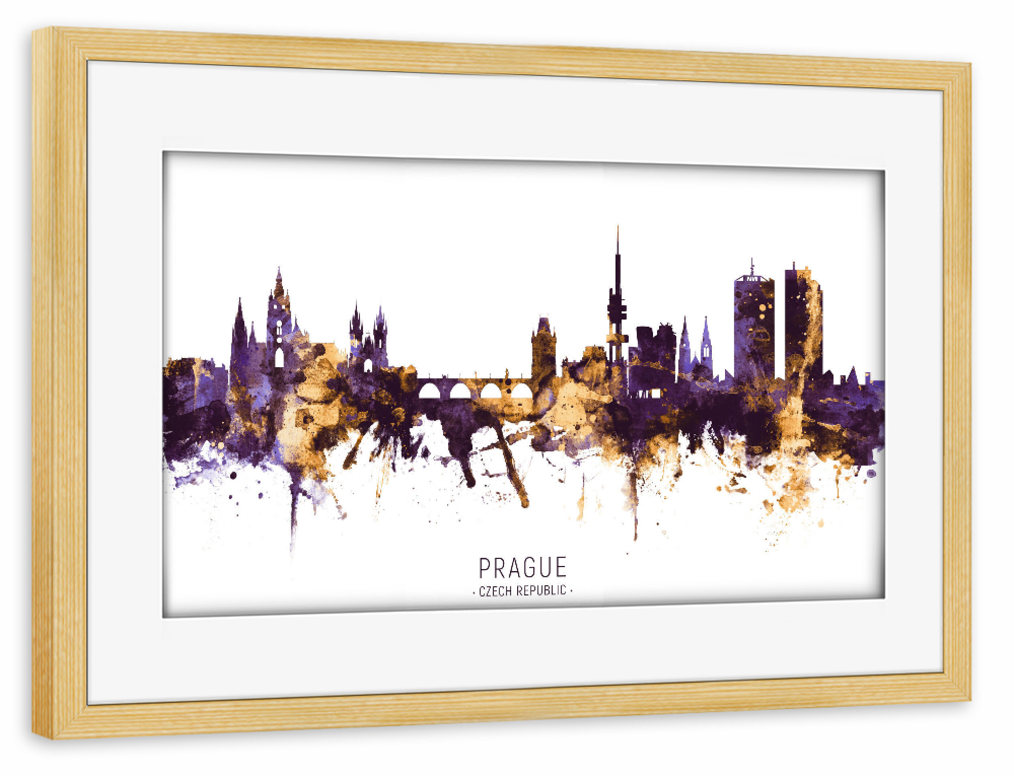 Poster mit Rahmen kiefer "Prague Skyline PurpleGold" artboxONE - Städte,Städte / Prag