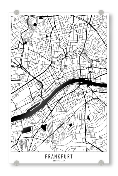 Acrylglasbild "Frankfurt map minimal" artboxONE - Städte,Reise,Schwarzweiß,Städte / Frankfurt,Kartografie