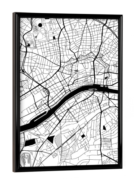 Poster mit schwarzem Rahmen "Frankfurt map minimal" artboxONE - Städte,Reise,Schwarzweiß,Städte / Frankfurt,Kartografie