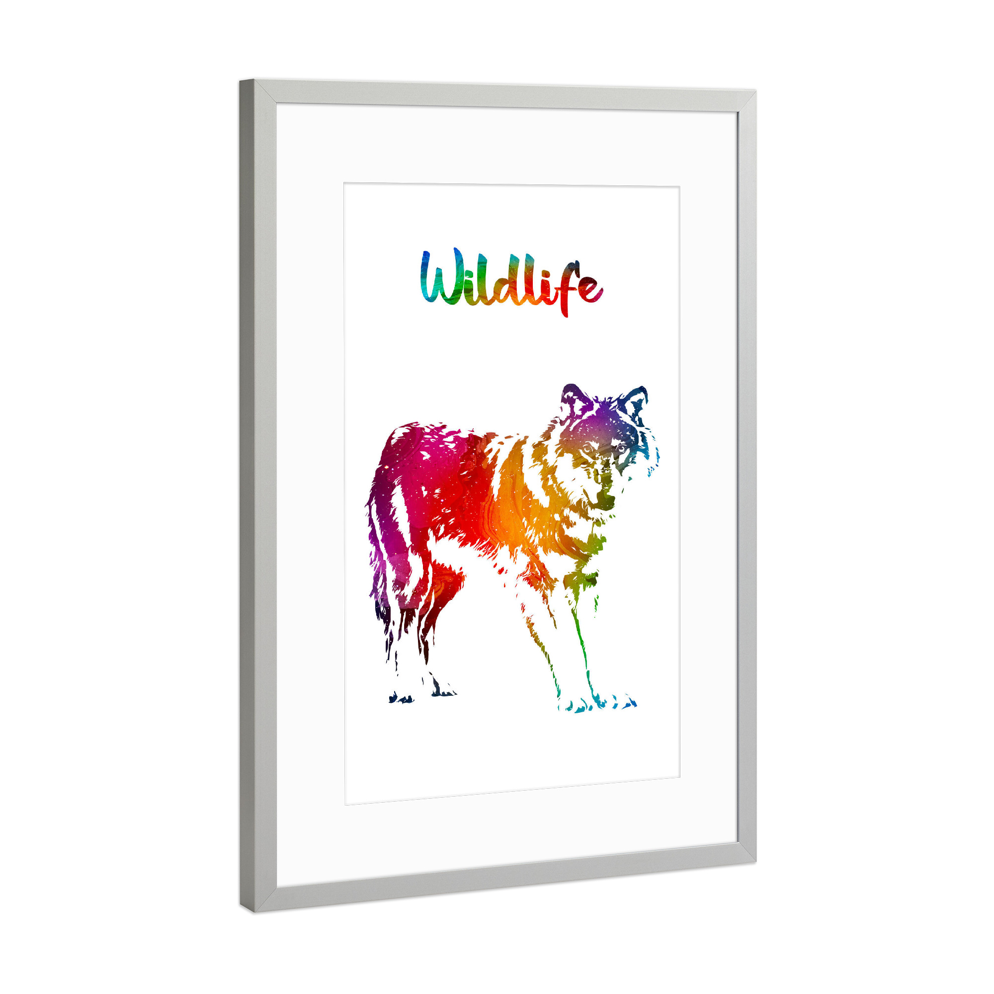 Poster mit Rahmen Silber "Wilder Wolf" artboxONE - Tiere - Tiere,Zoo,Wild,Wald,Natur,Wildlife,Bunt