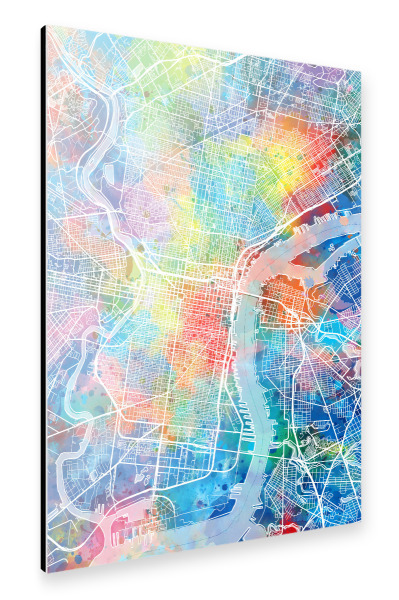 Alu-Dibond "Philadelphia map waterocolor" 30x20 cm artboxONE