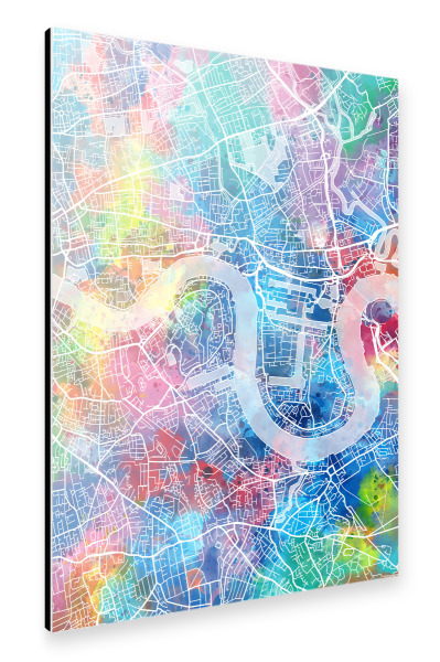 Alu-Dibond "London map watercolor" 30x20 cm artboxONE