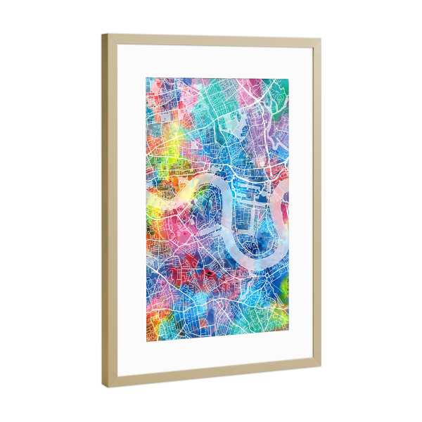 Poster mit Rahmen Gold "London map watercolor" artboxONE - Städte,Städte / London,Reise,Abstrakt,Kartografie