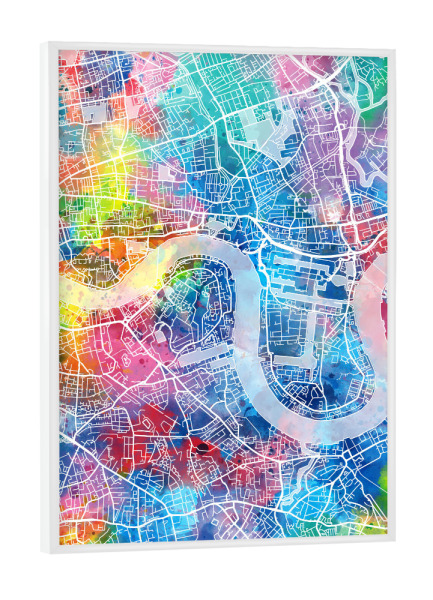 Poster mit weißem Rahmen "London map watercolor" artboxONE - Städte,Städte / London,Reise,Abstrakt,Kartografie