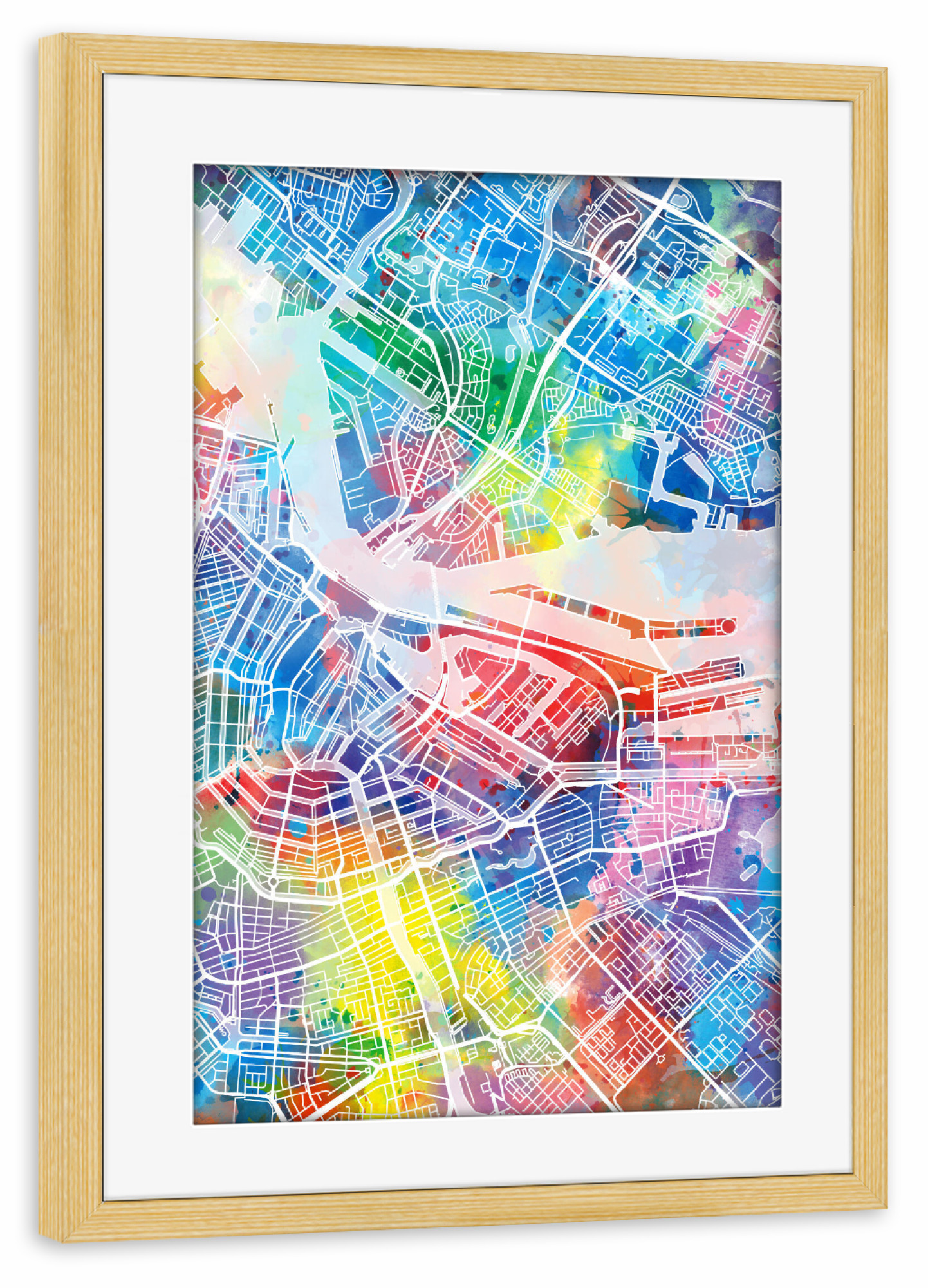 Poster mit Rahmen kiefer "Amsterdam map watercolor" artboxONE - Städte,Städte / Amsterdam,Kartografie