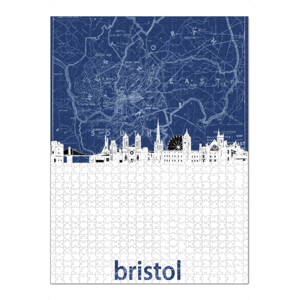 Puzzle Ravensburger "Bristol skyline map blue" artboxONE - Städte,Architektur,Kartografie