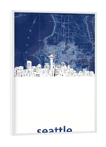 Poster mit weißem Rahmen "Seattle skyline map blue" artboxONE - Städte,Reise,Architektur