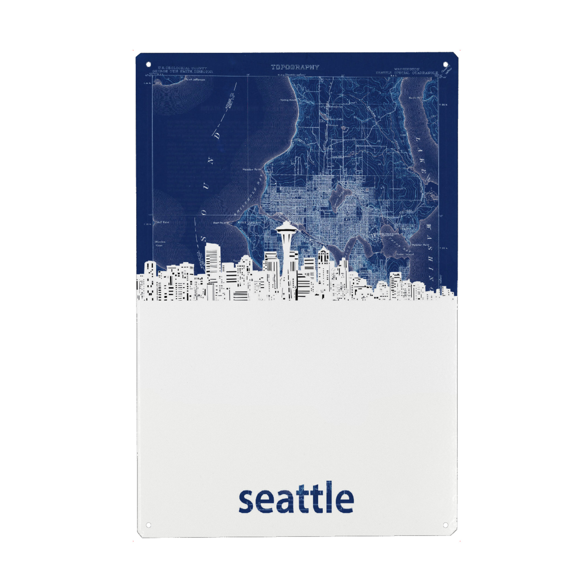 Holzbild "Seattle skyline map blue" artboxONE - Städte,Reise,Architektur