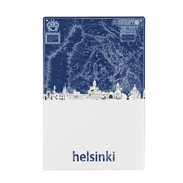 Metall Poster "Helsinki skyline map blue" artboxONE - Städte,Architektur,Kartografie