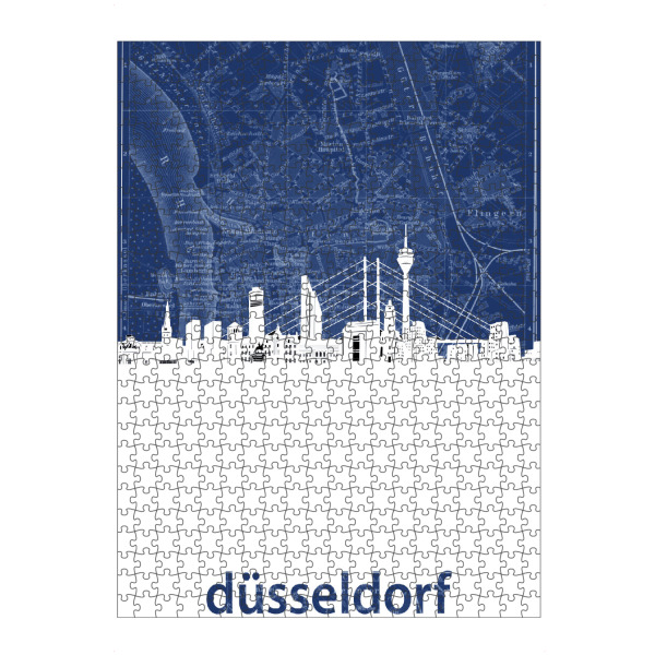 Puzzle Ravensburger "Dusseldorf skyline map blue" artboxONE - Städte,Reise,Architektur,Städte / Düsseldorf,Kartografie