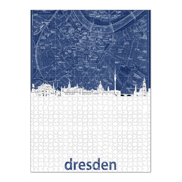 Puzzle Ravensburger "Dresden skyline map blue" artboxONE - Städte,Architektur,Städte / Dresden,Kartografie