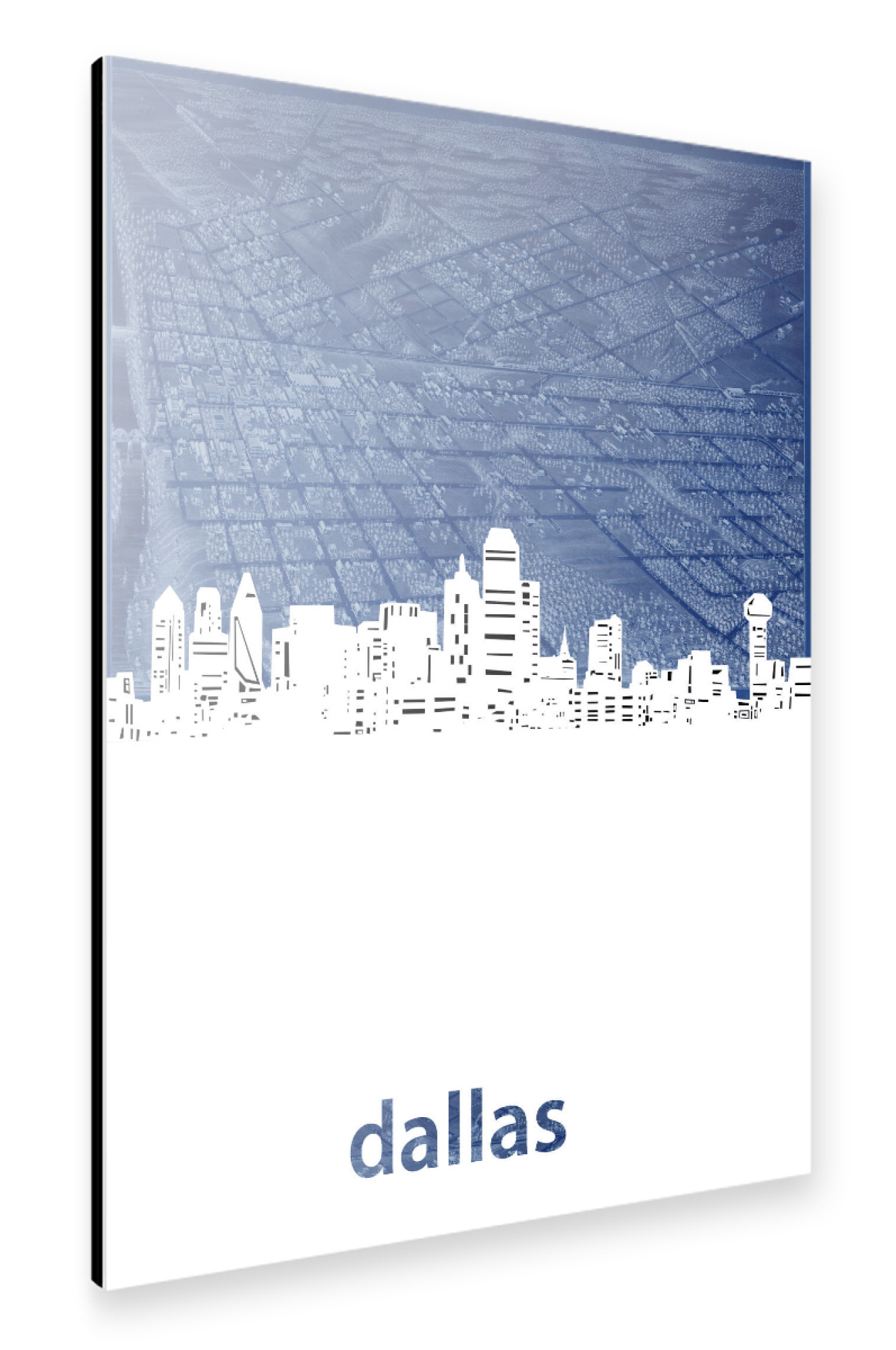 Alu-Dibond "Dallas skyline map blue" 30x20 cm artboxONE